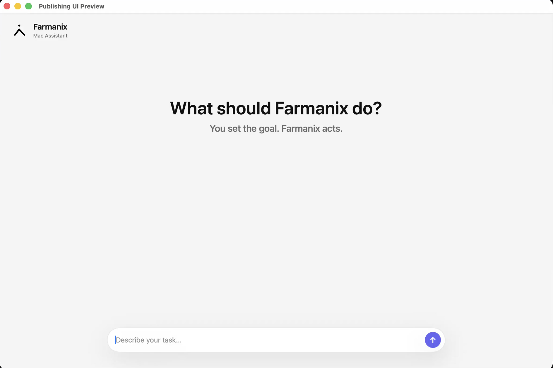 Farmanix Mac app interface showing the task input screen